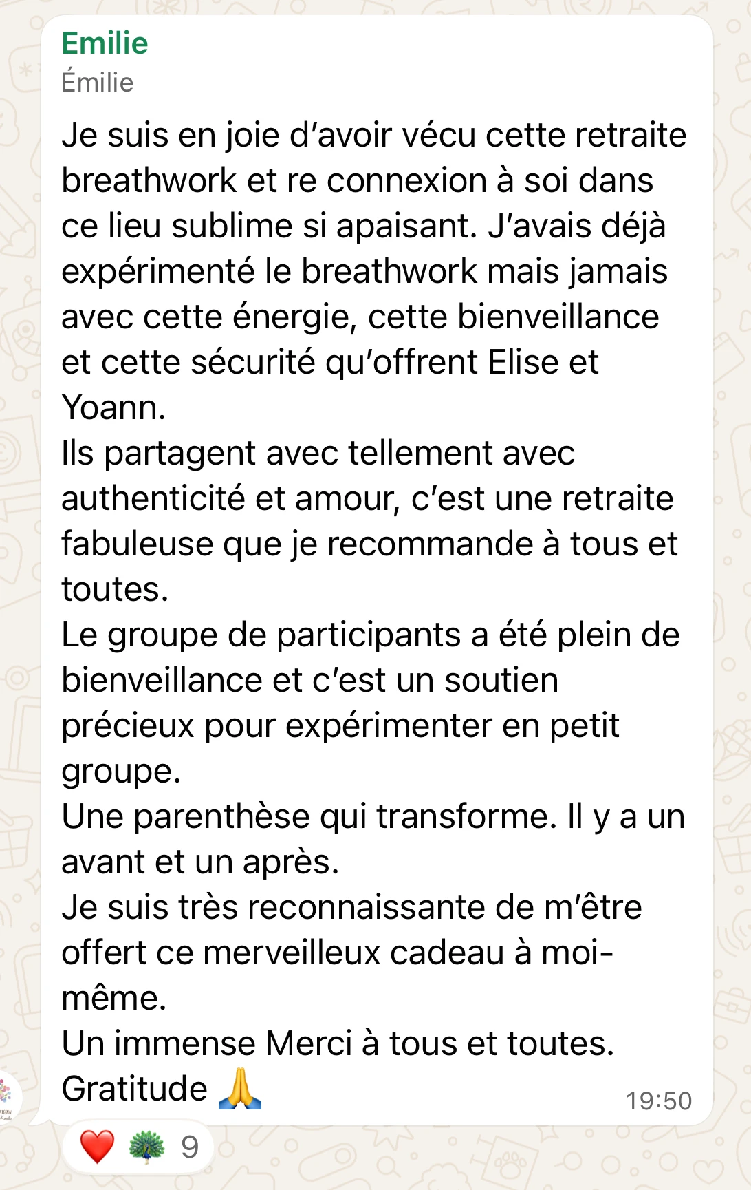 Témoignage de Émilie après la retraite breathwork en Gruyère