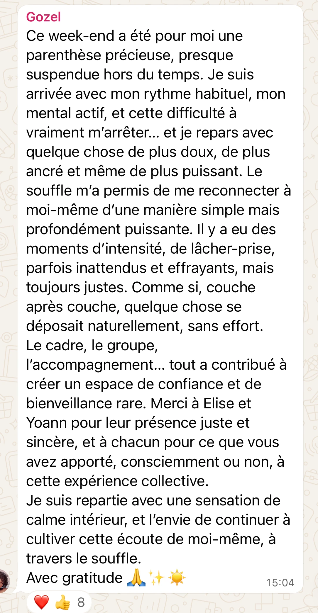 Témoignage de Gozel après la retraite breathwork en Gruyère